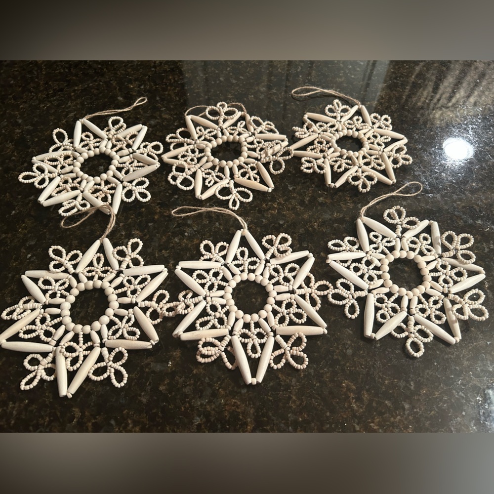 Pottery Barn Ivory Beaded 6” Ornaments